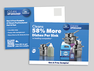 Front and back of a postcard with product ad