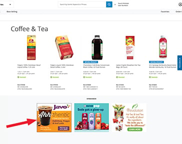 Arrow pointing to ads at the bottom of ecommerce category webpage