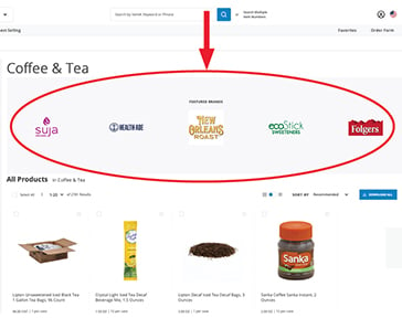 Circle and arrow around logos on ecommerce category webpage