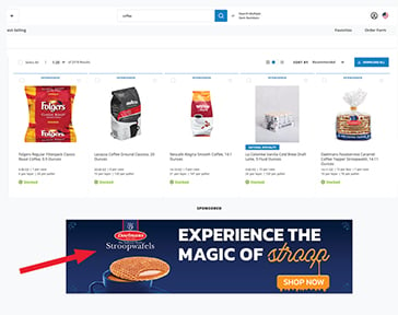 Arrow pointing to large, horizontal ecommerce ad on search results page